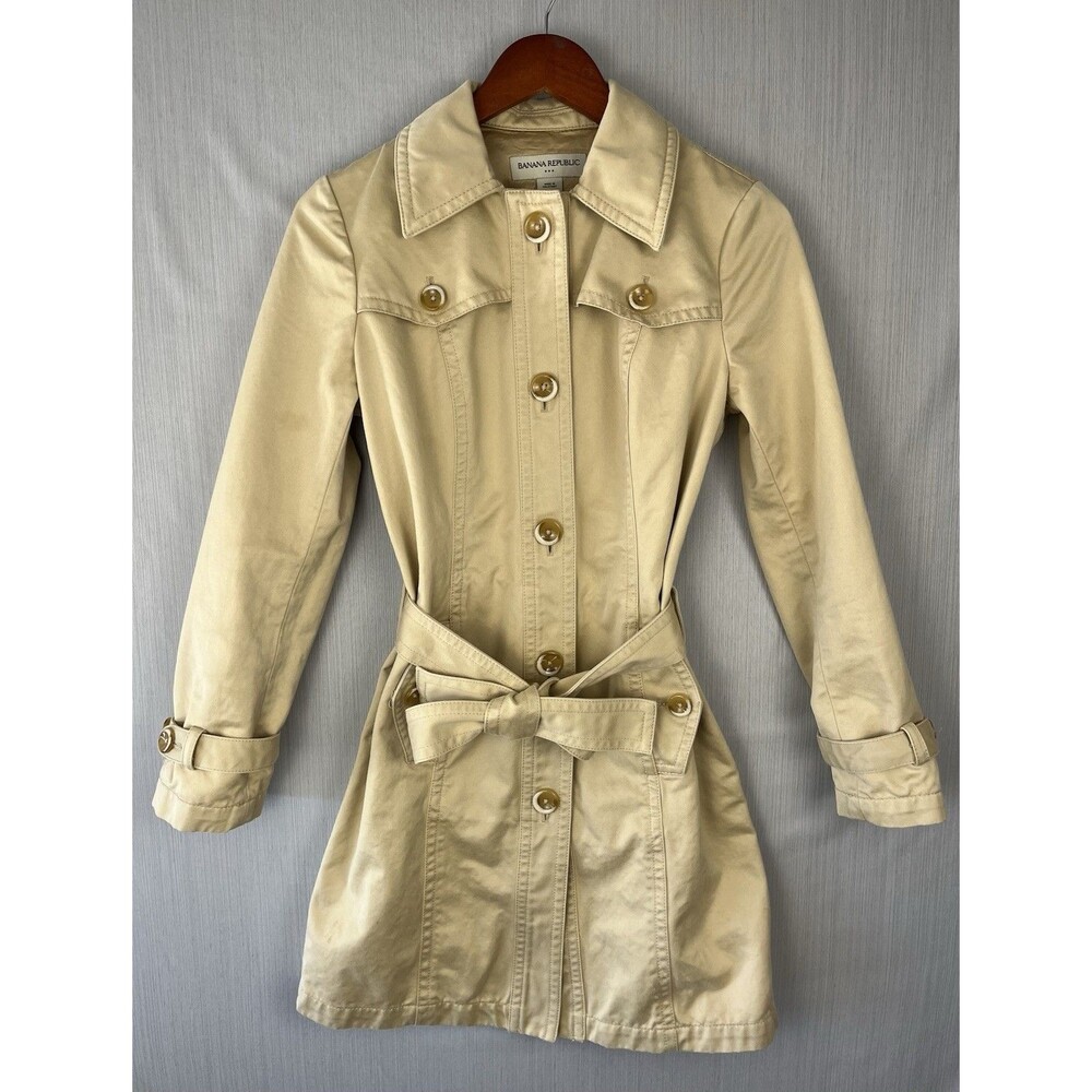 Quiet Luxury Preppy Belted Trench Coat Khaki Cotton Banana Republic‎ Factory M